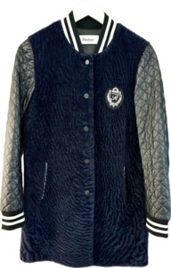 Bomber Blue Velvet and Quilted Black Leather