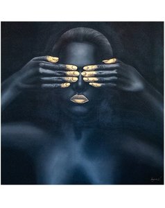 Sale Homewares: Gold Fingertips in Front of Face Black & Gold Painting - 140x140