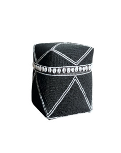 Baskets Bags: Black Beaded Bamboo Box with Shells - Tall