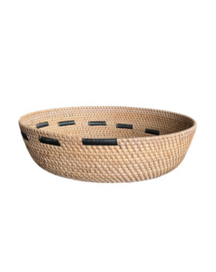 Baskets Bags: Rattan Bowl w/synthetic motif - Natural/Black