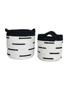 Baskets Bags: Pandanus White & Black Stripe Basket