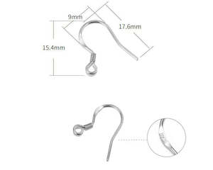 Earring Hooks: S925 Sterling Silver Earring Hook- One pair - Flat