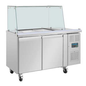 Salad Bar Fridge: Polar U-Series GN Saladette Counter with Square Sneeze Guard 2 Door UA017-A