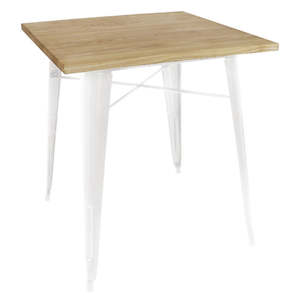 Cafe Tables: Bolero White Square Steel Bistro Table with Wooden Top 700mm GM633