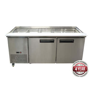 Salad Bar Fridge: PG180FA-B Bench Station Two Door - 5×1/1 GN Pans