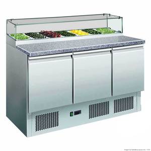 Salad Bar Fridge: GNS1300E Three Door Salad Marble Prep Top