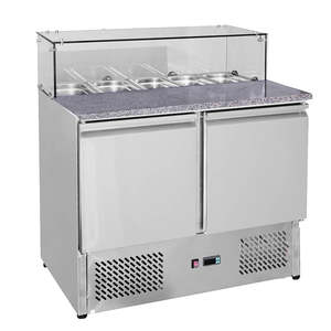 Salad Bar Fridge: GNS900E Two Door Salad Marble Prep Top