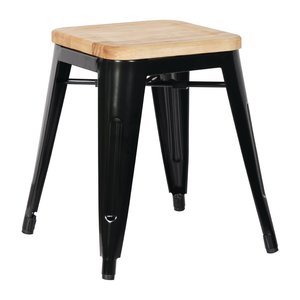 Cafe Bar Stool: Bolero Low Metal Bar Stools with Wooden Seat Pad Black GM635