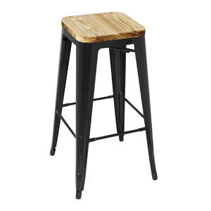 Cafe Bar Stool: Bolero High Metal Bar Stools with Wooden Seat Pad Black GM640