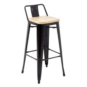 Bolero Bistro Metal High Bar Stool with Wooden Seat Pad and Back Rest Black (Pac&hellip;