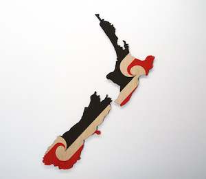 Nz Map Wood Prints: Maori Flag NZ Wood Print