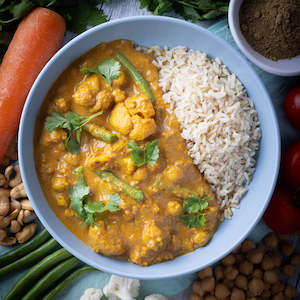 Heat Eat Meals Items: Curried Roasted Cauliflower Dahl w Brown Rice