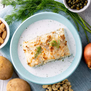 No-Fish Potato Dish w Creamy Lemon & Dill Sauce