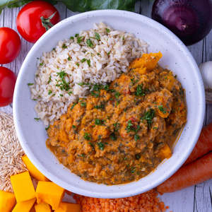 Nourishing Pumpkin, Tomato & Spinach Dahl w Brown Rice