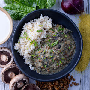 Comforting Mushroom & Coconut Dahl w Brown Rice