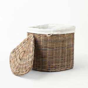Rattan Corner Laundry Baskets with Lids and Linen Inner Bag | REVOLOGY