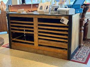 Antique French Pharmacy Counter – Oak & Metal, Late 19th Century | REVOLOGY