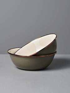 Camping Enamel  Bowl – Olive (set of 2)  | BAREBONES