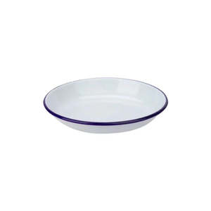 ENAMEL SHALLOW BOWL / PLATE - WHITE WITH BLUE | FALCON