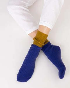 Possum Merino Socks - H Stripe Royal Blue & Olive | NOOAN