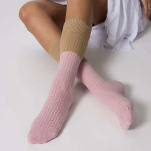 Possum Merino Socks - H Stripe Rose Water & Beige | NOOAN