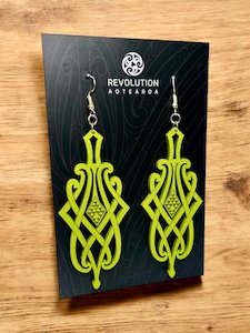 Earrings: Leather Earrings - Matariki - Lime Green