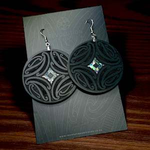 Earrings - Pumanawa - Black Leather with Paua Inlay