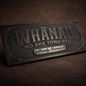 Sign / Wall Plaque - Whānau Mō Āke Tonu Atu - Antique Gunmetal