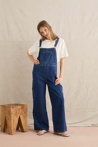Womens New Arrivals: Charlie Wide Leg Cargo Overall Dark Denim
