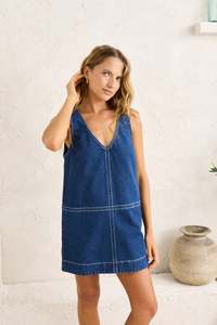Womens New Arrivals: Cece Contrast Stitch Mini Dress Dark Denim