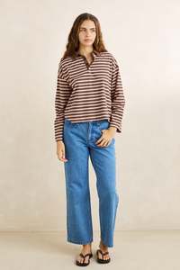 Rugby Polo Stripe Jersey Long Sleeve  Pink
