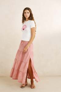 Womens New Arrivals: Lola Check Tiered Maxi Skirt Plum
