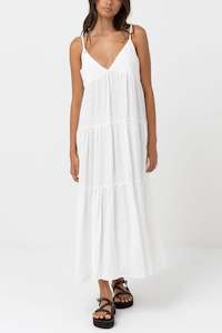 Classic Tiered Midi Dress White