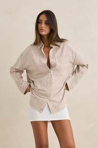 Womens Overswim: Valley Stripe Oversized Shirt Tan