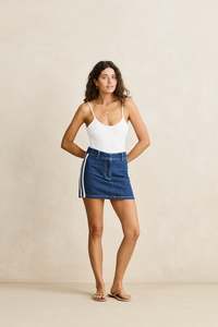 Contrast Denim Skirt Blue