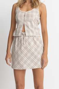 Sets: Rumi Check Bias Cut Mini Skirt Natural