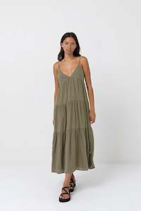 Classic Tiered Midi Dress Olive