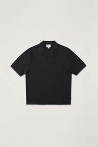 Mens T Shirts: Textured Knit Johnny Polo Black