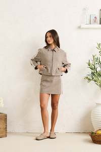 Milly Check Crop Jacket Brown