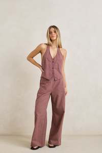 Lucy Check Wide Leg Pant Rust