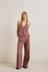 Lucy Check Halter Vest Rust