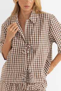 Birdie Gingham Tie Front Top