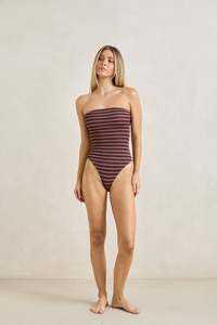 Sol Stripe Strapless One Piece Merlot