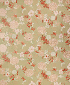 Products: PRINTED RIBBED KRAFT WRAPPING PAPER FINE FLOWER GARDEN RUSTY MINT - Ribbon & Blues