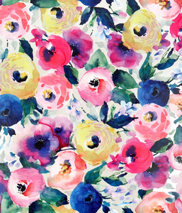 PRINTED GLOSS WRAPPING PAPER WATERCOLOUR FLOWERS - Ribbon & Blues