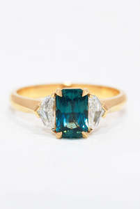 Teal Sapphire and Diamond Ring