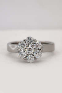 Rings: Platinum Moissanite Cluster Ring