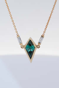 Necklaces And Pendants: Green moissanite & baguette diamond pendant
