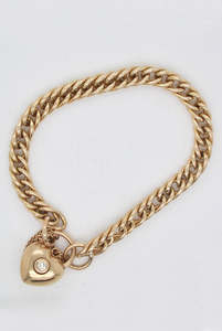 Bangles And Bracelets: Yellow Gold Curb Link Heart Bracelet