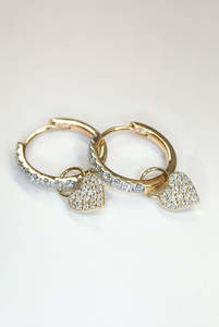 Earrings: Diamond heart drop hoops